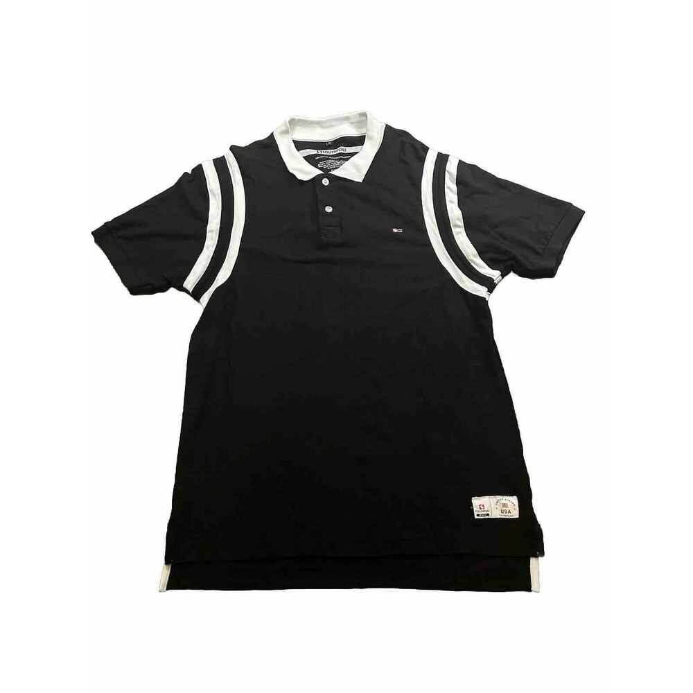 Southpole Mens Polo Shirt Y2K Golf Preppy Casual Black White Stripped Size XL‎